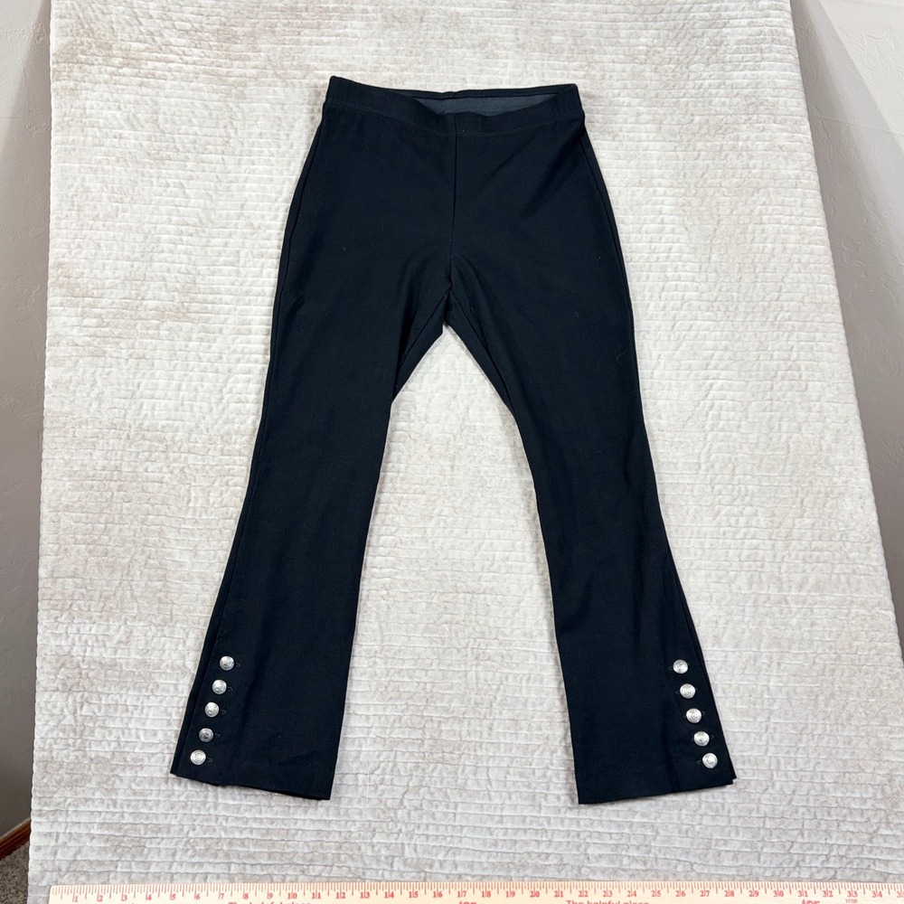 Fifteen Twenty Black Pull On Flare Pants Silver Crest Button Ankle XS USA Made